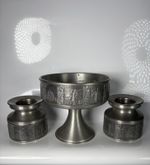 Kyrre Norsk Tinn Pewter Bowl And 2 Candle holder  Pedestal Base Norwegian