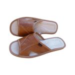 Men's Leather Slippers Slip On Mules Shoes Sandals Light Brown Size 6-11 UK