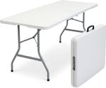 6ft Catering Camping Heavy Duty Folding Trestle Table Picnic BBQ Party (White)
