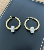 18ct GF Solid Twisted 30mm Hoop Earrings With Sparkly Crystal Balls Gold Filled