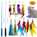12Pcs Interactive Cat Toy Set Feather Bell Wand Teaser Rod Balls Pet Play Kit