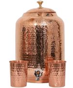 Pure Copper Water Dispenser Matka 4 Litre Hammered Container Pot & 2 Glass 300ml