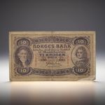 BANKNOTE Norwegian 10 Kroner Christie-issue Norges Bank Prefix A 1941 VINTAGE