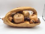 Vintage Mixed Wood Fruit Set & Treen Log Bowl Wych Elm Oak Yew Artisan Crafted .
