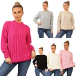 LADIES KNITTED CABLE KNIT JUMPER WOMENS FISHERMAN BAGGY OVER SIZE CHUNKY SWEATER