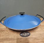 Le Creuset Large Round Cast Iron Wok & Lid 36cm Blue