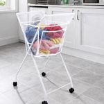 No Bend Folding Washing Basket Laundry Clothes Trolley Cart on Wheels with Net