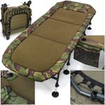 Carp Fishing Bedchair 8 Leg Khaki Camo Padded Fleece Flat Lay + Pillow Camping