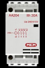 MEM 20 AMP FOUR POLE NO CONTACTOR 240V AC COIL AA204