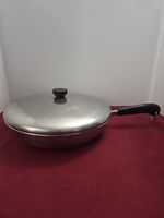 VTG Revere Ware 12" Copper Bottom Stainless Skillet Sautee Pan w/ Lid