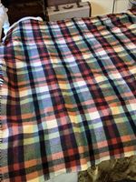 Vintage Pure Wool Checkered Travel rug, Picnic Blanket. 56” X  66”