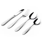 Hammered 16pc Stainless-Steel Cutlery Set - 4 Place Settings, Dishwasher Safe