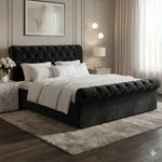 Chesterfield Ottoman Sleigh Bed, Plush Velvet, Gas Lift Storage/Mattress Option