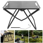 Portable Folding Camping Table Metal Picnic Party BBQ Tables Outdoor+Light Stand
