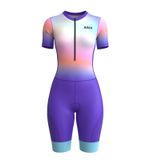 Cycling Trisuit for women Short Sleeve Padded Skinsuit Mesh Vent HI VIZ S-XXL