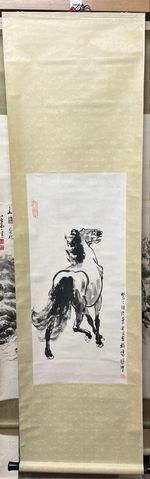 Japanese Hanging Scroll Kakejiku Horse Ink Painting Vintage Art
