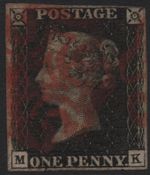 GB QV SG2, 1d black PLATE 5 Red Maltese cross (M-K) 4 margins fine used qv033