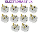 10 X UK 13A AMP 3 PIN MAINS ELECTRICAL PLUG WHITE 240V REWIREABLE BS 1363