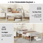 Metal Daybed Extendable Daybed to Single Size Bed Couch Bed-White
