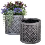 2 Small Round Lazio Planter Pewter Grey Lattice Style Plastic Patio Pot 32cm