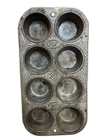 Vintage Ovenex Ekco 8 Muffin Cupcake Metal Baking Pan Sunburst Pattern USA Made
