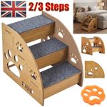 2/3 Steps Pet Ramp Wooden Dog Steps Stairs Cat Detachable Ladder For Bed Sofa UK