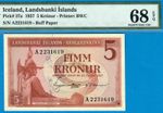 ICELAND-5 KRONUR-1957-S/N A2231619-PICK 37a **PMG 68 EPQ SUPERB GEM UNC*TOP POP*