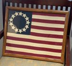 Antique Hand-Sewn Betsy Ross 13 Star Flag Wooden Framed 15 X 19 Inches.