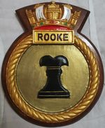 HMS Rooke - Ship Crest Plaque Badge – Hand-Painted, Solid Mahogany Mount, 680g