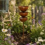 Metal Rain Catcher Stake Outdoor Ornament Bird Bee Butterfly Water Feeder Bowl