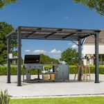 1.8x3.6m Outdoor Hardtop Grill Gazebo Steel Roof w/Side Shelf and Bottle Opener