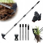 Telescopic Weed Puller Tool Set Long Handle Garden Weeder with Protective Gloves
