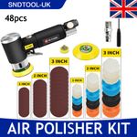 48pcs Mini Air Sander Polisher Kit Dual Action 1-3" Random Orbital For Auto Body