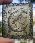 Stained Glass Moon painted amber glass piece
