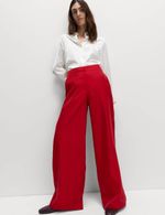 Marks & Spencer Womens Viscose Wide leg Trousers in Red - M&S