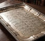 Vintage Middle Eastern Engraved Metal Serving Tray Ornate Footed Platter 5 Stars
