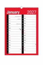 2027 Calendar Month to View Large Print Red Wall Mount Wirebound Planner UK