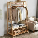 Wisfor Bamboo Clothes Hanging Garment Rack Laundry Rack Cloest Storage Shelves