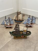 Vintage Wooden Model Boat Ship Fishing Boats Bundle Of x 4