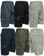 New Mens Elasticated Waist Cargo Combat Plain Shorts 6 Pocket Zip Fly M - 6XL