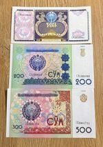 Set of 3 Uzbekistan 100,200 & 500 Som / UNC