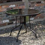 4 Person Round Black Garden Table with Glass Top & Parasol Hole
