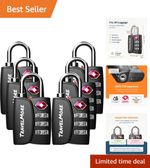 6-Pack TSA Approved 3-Digit Combination Luggage Locks with Inspection Alert