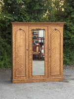 Victorian Satinwood Triple Wardrobe Armoire Mirrored Compactum Wardrobe