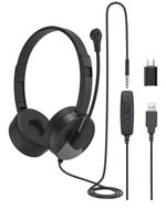 USB Headsets with Microphone Noise Cancelling PC Headphone with 3.5mm/USB...