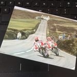 Steve Hislop & Carl Fogarty SMALL Postcard Rod Organ Isle Of Man Print TT 6"x4"