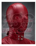 Red Leather Hood Mask Full Face Lace Up Collar Custom Made Costume
