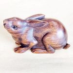 F119 - 30 Years Old 2" Hand Carved Ebony Ironwood Netsuke - Beautiful Rabbit