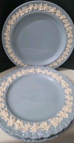 Wedgwood Queensware Embossed Blue  8" INCH Plates  X  3. Vgc