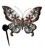Solar Powered Metal Jewelled Butterfly Wall Art Garden Outdoor Decoration Light